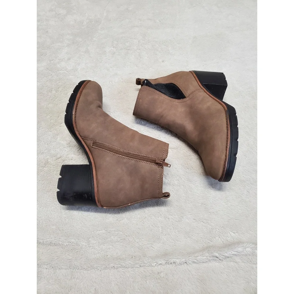 Naturalizer Greige Brown Gray Leather Ankle Heeled Boots 9.5 Classic Office